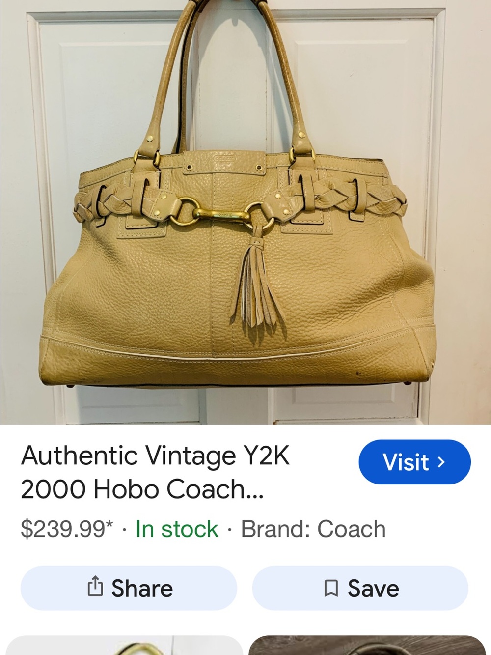Coach Yellow-Beige Leather Hobo with Tassel & Braided Trim